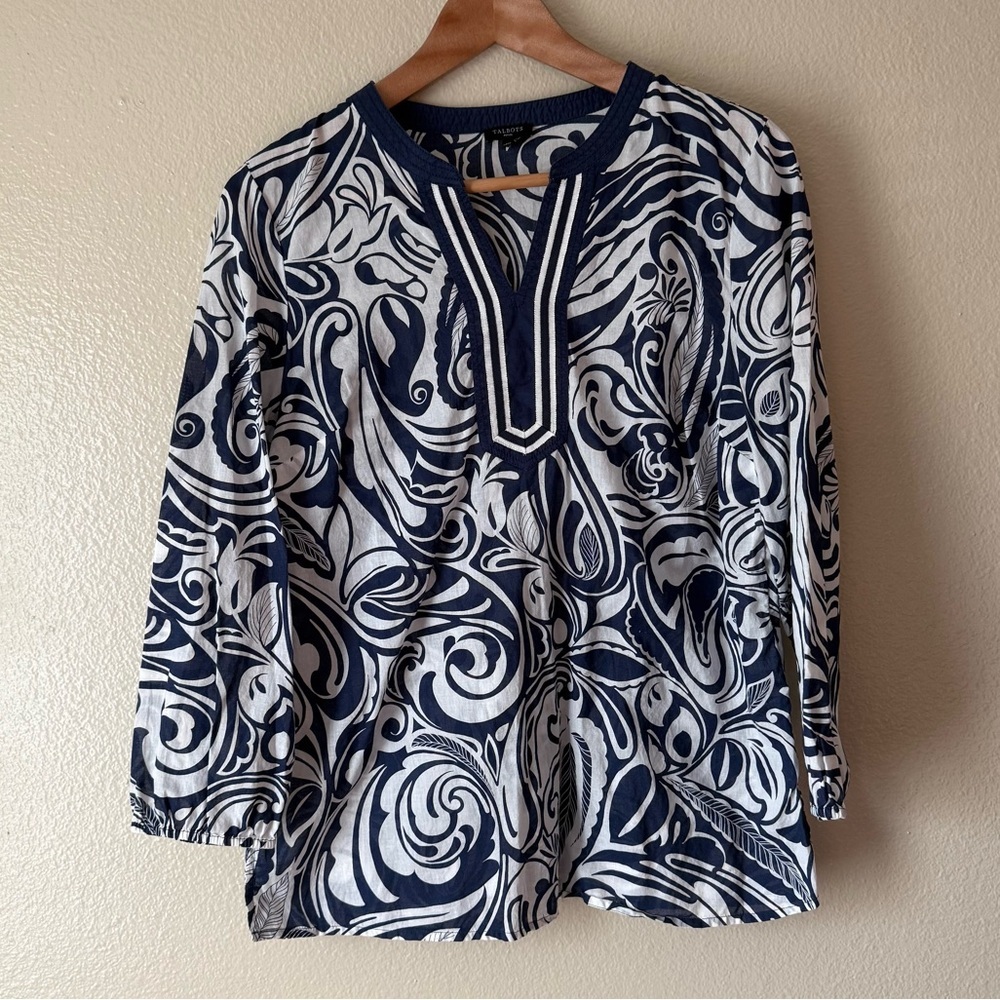 Talbots Navy and White Swirl Tunic